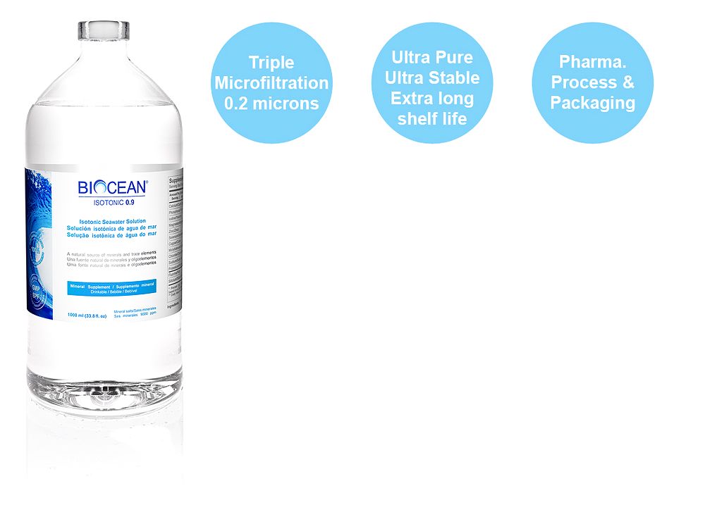 Biocean® Isotonic 0.9 economy bottle. Tripe cold microfiltration